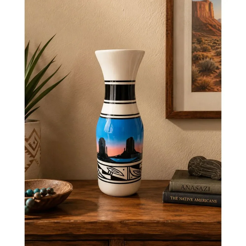 Southwestern Native American Hand Painted Pottery Vase 12